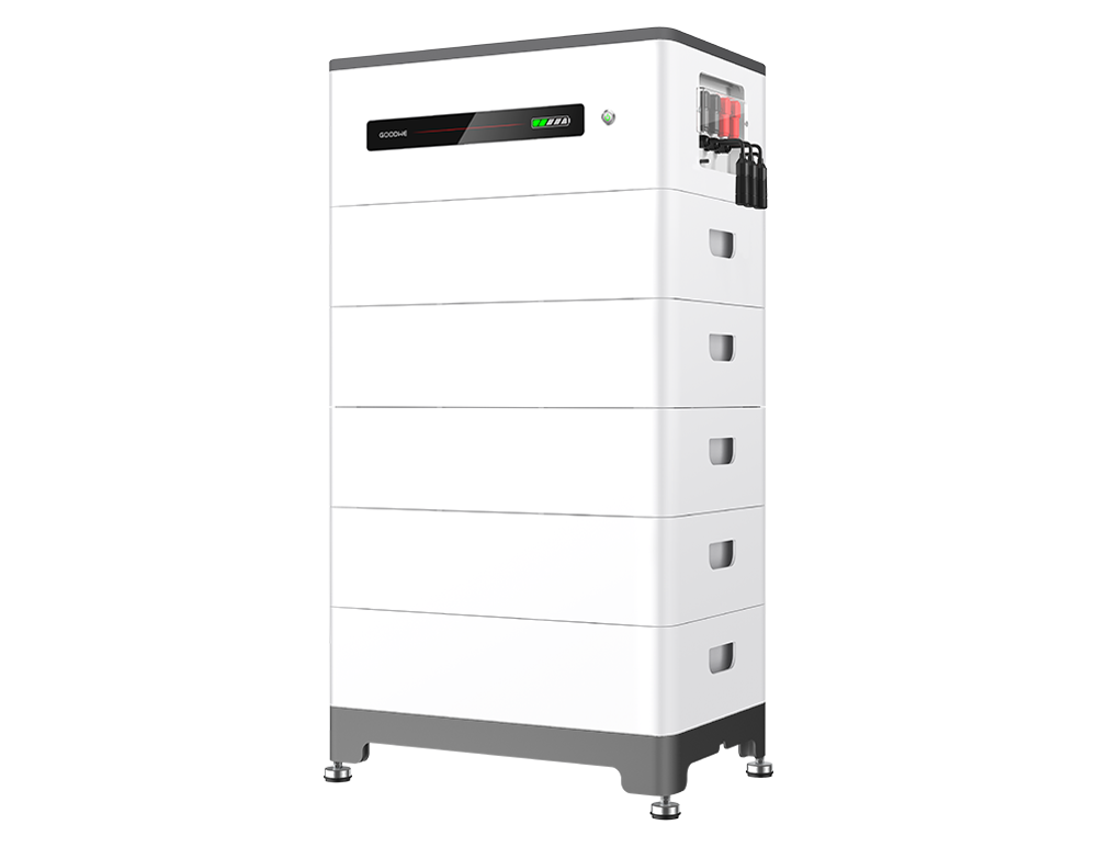 Modulaire thuisbatterij met gestapelde batterijmodules en omvormer